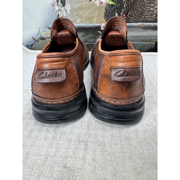 Clarks Mens Size 13M Brown Leather Slip-On Cap Toe Dress Shoes - Picture 3 of 7